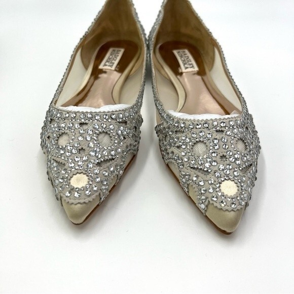 Badgley Mischka BHLDN Size‎ 6.5 Gigi Point Toe Jeweled Ivory Ballet Flats Shoes - Picture 5 of 15